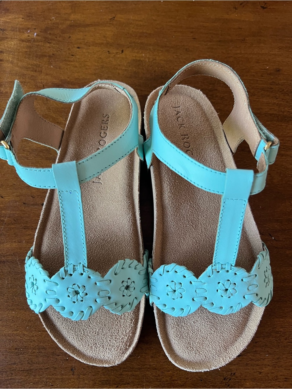 Jack Rogers Girls Laurin Playground Leather T-Strap Sandals